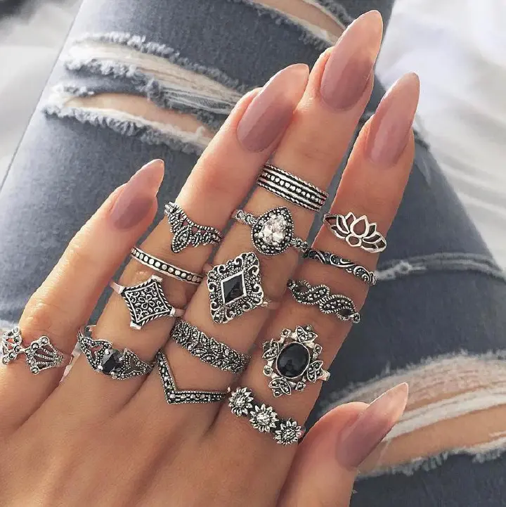 15pcs/SET Women Rings Lady Jewelry Retro Bohemia Vintage Silver lotus Fashion Gift