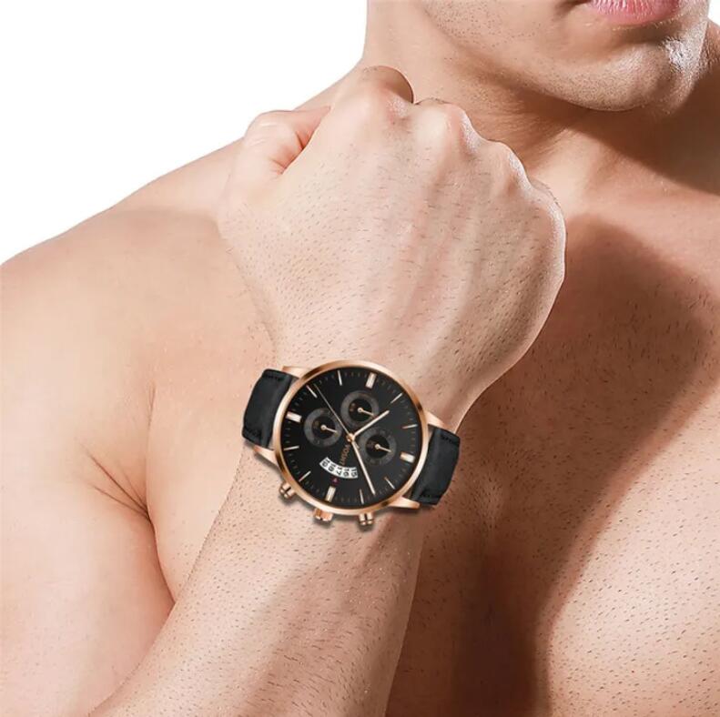 JC Men Watches Men Fashion Sport Stainless Steel Case Leather Band Watch Quartz Business Wristwatch Attractive Men Sport Outdoor Minimalist Watch