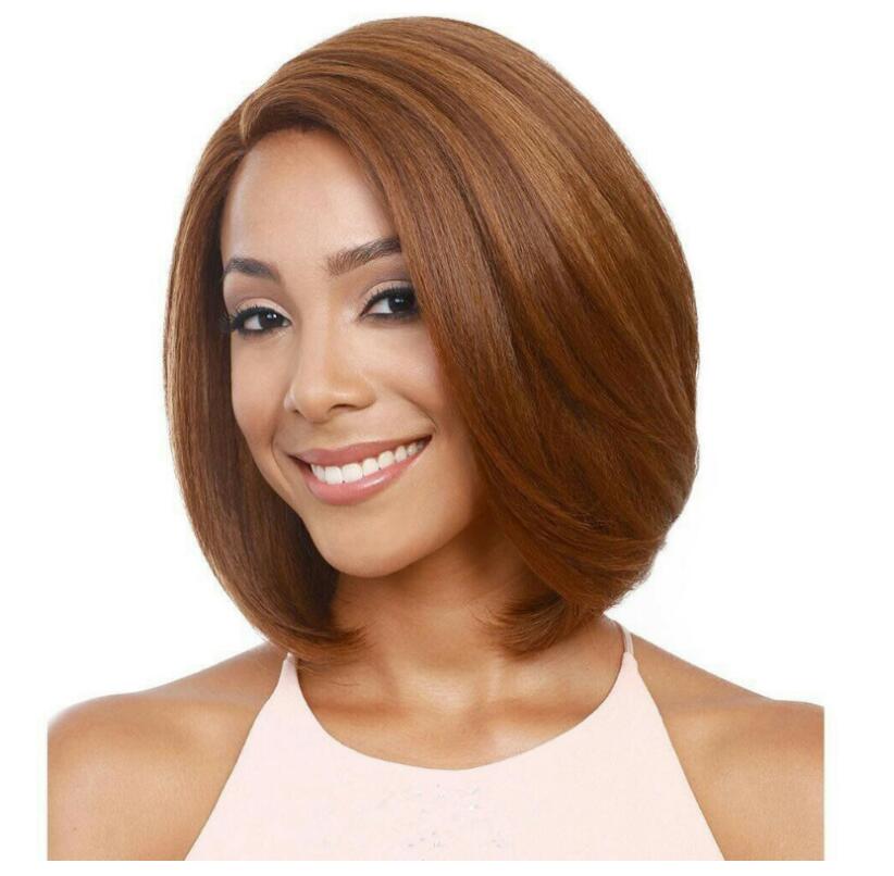 JC Fashion short Hair Wigs 13 inch gradient dark/light brown Synthetic wigs Beauty lace Hair net