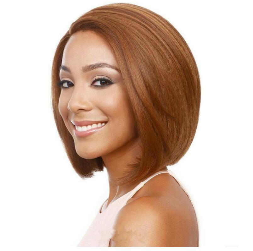 JC Fashion short Hair Wigs 13 inch gradient dark/light brown Synthetic wigs Beauty lace Hair net