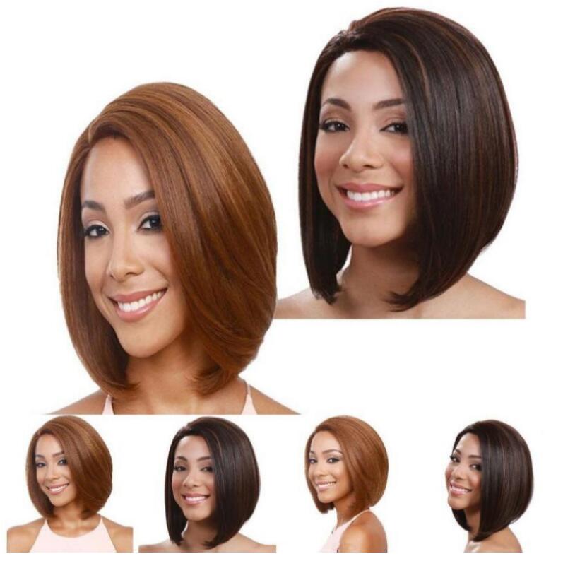 JC Fashion short Hair Wigs 13 inch gradient dark/light brown Synthetic wigs Beauty lace Hair net