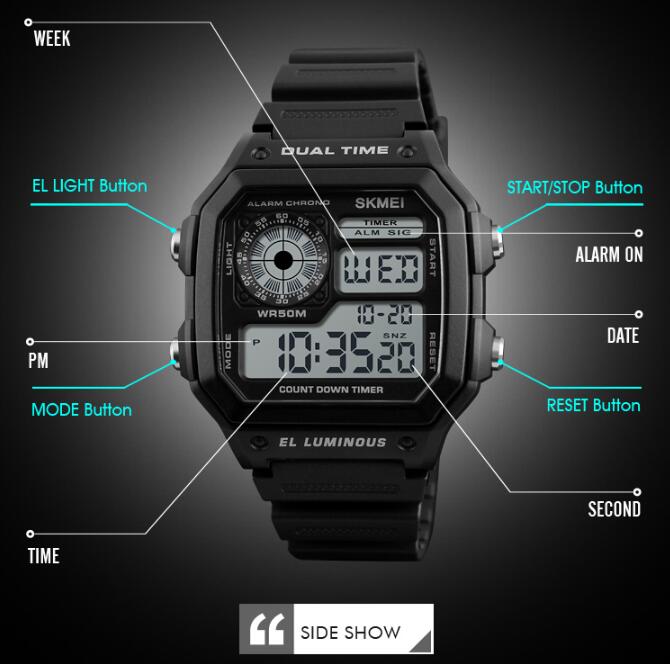 SKMEI 1299 men Smartwatches Top Brand LED smart Watches Men Military Sports LED wristwatch bracelet