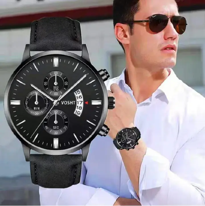 JC Men Watches Men Fashion Sport Stainless Steel Case Leather Band Watch Quartz Business Wristwatch Attractive Men Sport Outdoor Minimalist Watch