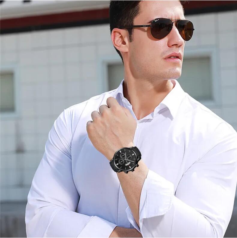 JC Men Watches Men Fashion Sport Stainless Steel Case Leather Band Watch Quartz Business Wristwatch Attractive Men Sport Outdoor Minimalist Watch