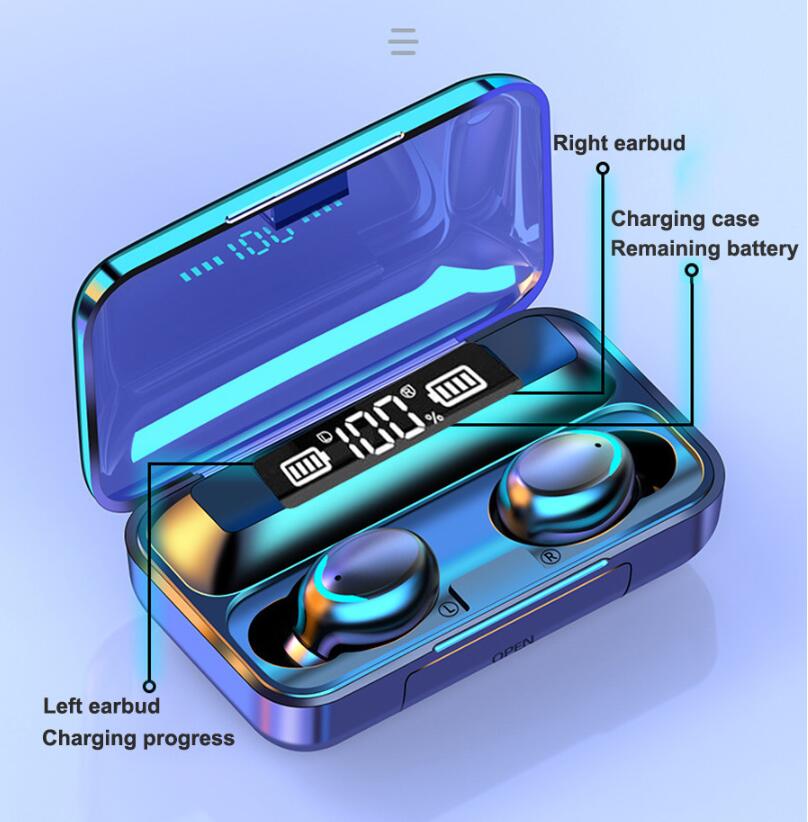 JC F9-5c Bluetooth Earphones Bluetooth Wireless Earphones hi-fi power display Subwoofer Earbuds for samsung huawei xiaomi phones