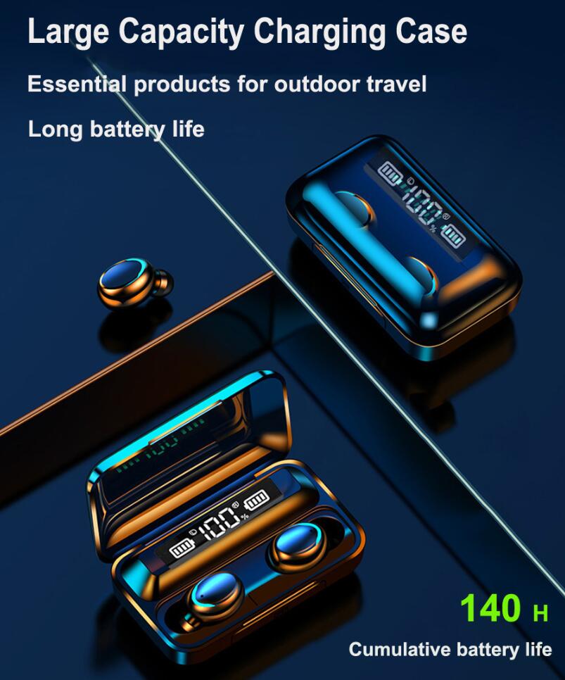 JC F9-5c Bluetooth Earphones Bluetooth Wireless Earphones hi-fi power display Subwoofer Earbuds for samsung huawei xiaomi phones