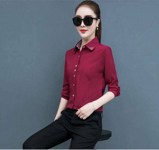 JC White shirt long sleeve color matching Plaid office dress black overalls women&apos;s work shirt