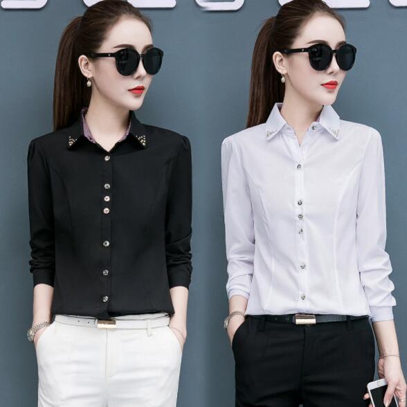 JC White shirt long sleeve color matching Plaid office dress black overalls women&apos;s work shirt