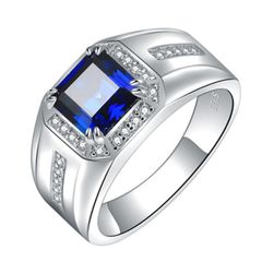 JC Emerald Men Ring Emerald cut green rings Jewellery Platinum Plated men ring fashion diamond wedding rings Blue Middle
