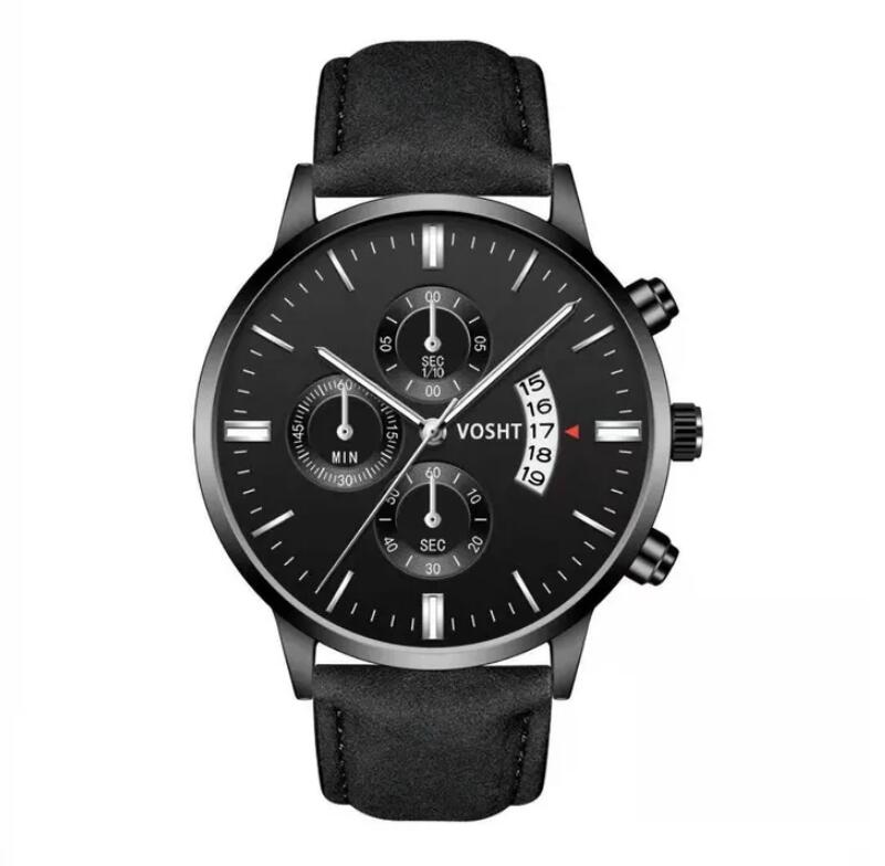 JC Men Watches Men Fashion Sport Stainless Steel Case Leather Band Watch Quartz Business Wristwatch Attractive Men Sport Outdoor Minimalist Watch