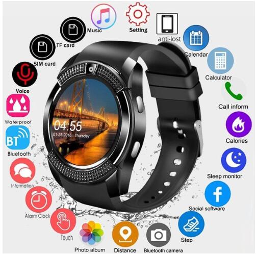 JC V8 Wearable Smartwatch Camera SIM/TF Bluetooth Smart Watch Men Multifunction Digital WristWatch Black,normal