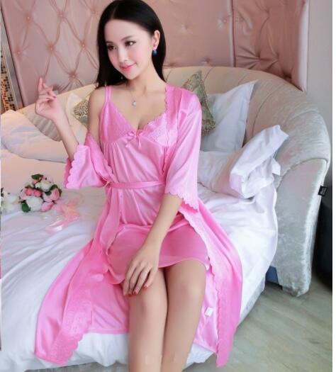 JC 2pcs/Set Sexy lace Women clothes Nightdress Sleepwear Sleeping Night Dresses Ladies Free Size
