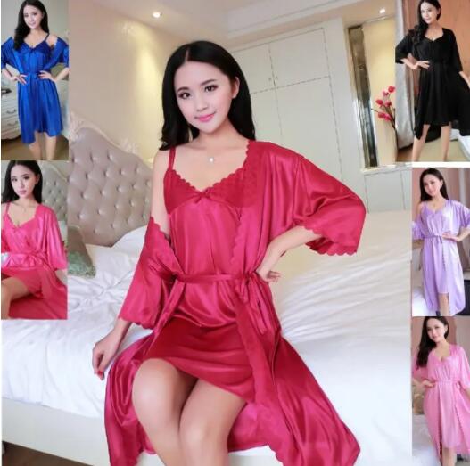 JC 2pcs/Set Sexy lace Women clothes Nightdress Sleepwear Sleeping Night Dresses Ladies Free Size