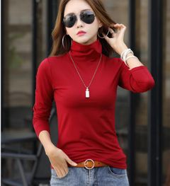 JC women high neck Bottoming shirt undershirts high neck Plush long sleeve women clothes solid color large women's clothing wholesale one wine red M