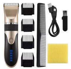JC Professional Hair Trimmer Digital Clipper for Men Hair Cutting Machine  USB Rechargeable Ceramic Blade Low Noise Adult Kid Haircut Blade Razor Gold one size