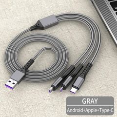 JC Universal 3 in 1 Usb Charger Cable For Micro USB Type-C 8Pin 5A 66W Fast Charging USB Cable Super Fast Charging cable For iphone samsung huawei xiaomi Gray