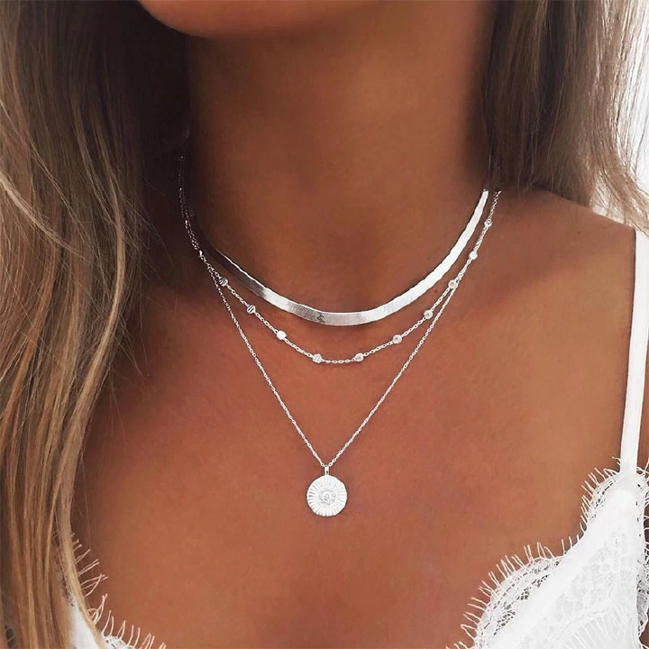 JC Women Necklace  Multilayer Gold Beads Round Piece Necklace Women's Jewelry ladies Tidal Luxury Exotic Love Original Clavicle Chain Charm Pendant