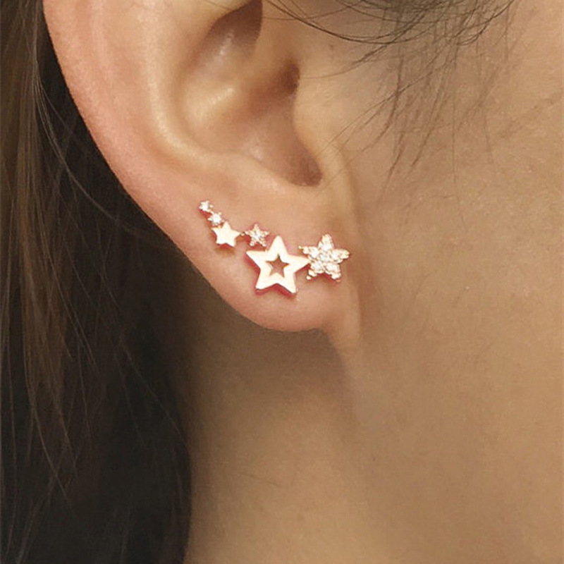 JC Korean Simple Earrings Women Fashion Zircon Star Ear Clip Earstuds Lady ins Cool Wind Mesh Red Geometric Diamond Earrings