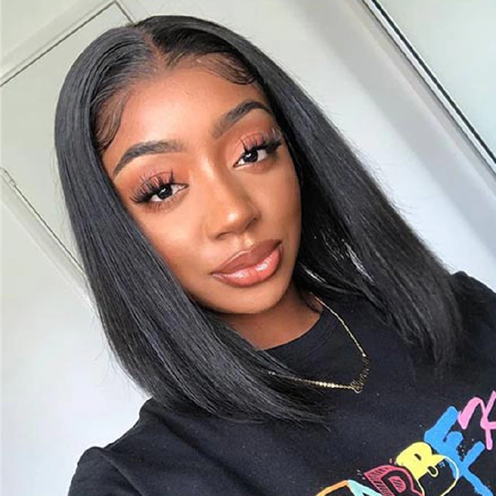 JC 14 Inch short hair women wigs  Lace Front Wigs Glueless Peruvian Real Bone Straight Short Pixie Bob Wigs