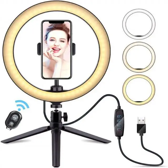 JC Hot Selfie Ring Lamp 10/12  inch with Tripod Stand & Phone Holder for Live Streaming Makeup LED Fill Light  for Selfie Live Stream/Makeup/Youtube/Tiktok