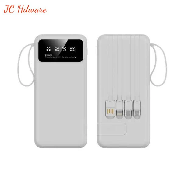 JC Fast Charging Power Banks Battery Led Display External Battery 20000mAh  powerBank Portable Charger With 4 Outputs Power Bank With Built In Cables