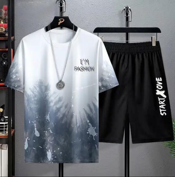 JC Hot Selling Men clothes T shirts Quick Drying Clothing Gradient O-Neck top T-Shirt Cool Feeling Men pants Short-Sleeved T Shirt