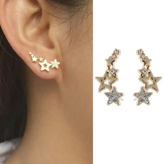 JC Korean Simple Earrings Women Fashion Zircon Star Ear Clip Earstuds Lady ins Cool Wind Mesh Red Geometric Diamond Earrings