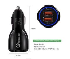 Case Car Charger 6A Qc 3.0 Quick Charge 2ports USB Charging Power Adapter Cable Black