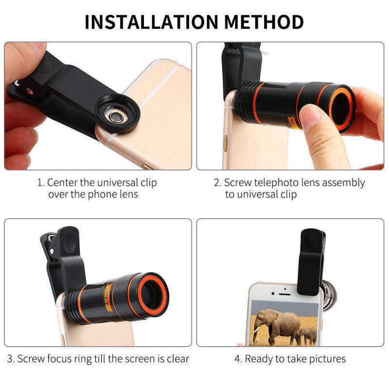 LD Tech Mobile Lenses Mobile Phone Long Focus Telescope Lens black 8X Zoom