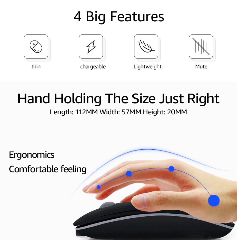 LD Tech Wireless Mouse Silent USB/Bluetooth Computer Mouse Rechargeable Mice for PC Laptops