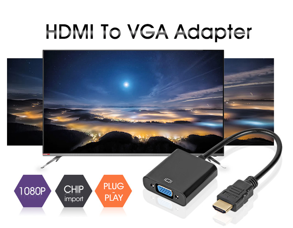 LD Tech HDMI to VGA Adapter for PS4 1080P Adapter With Video Audio Cable Jack HDMI VGA For PC TV Box