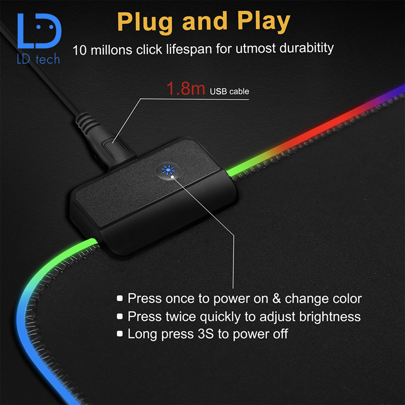 LD tech RGB Gaming Large Mouse Pad Mat Gamer Led Computer with Backlight Carpet For keyboard Desk