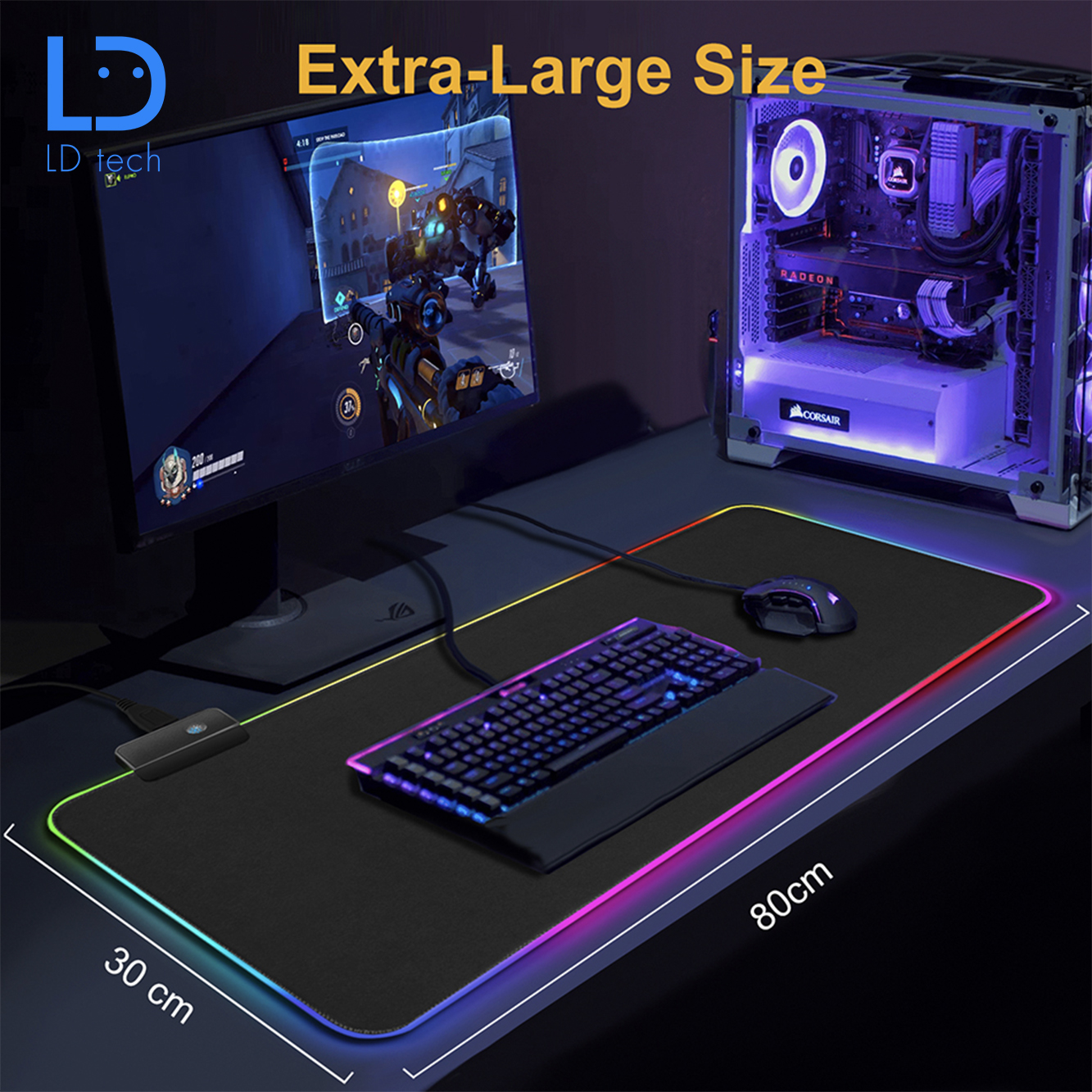 LD tech RGB Gaming Large Mouse Pad Mat Gamer Led Computer with Backlight Carpet For keyboard Desk