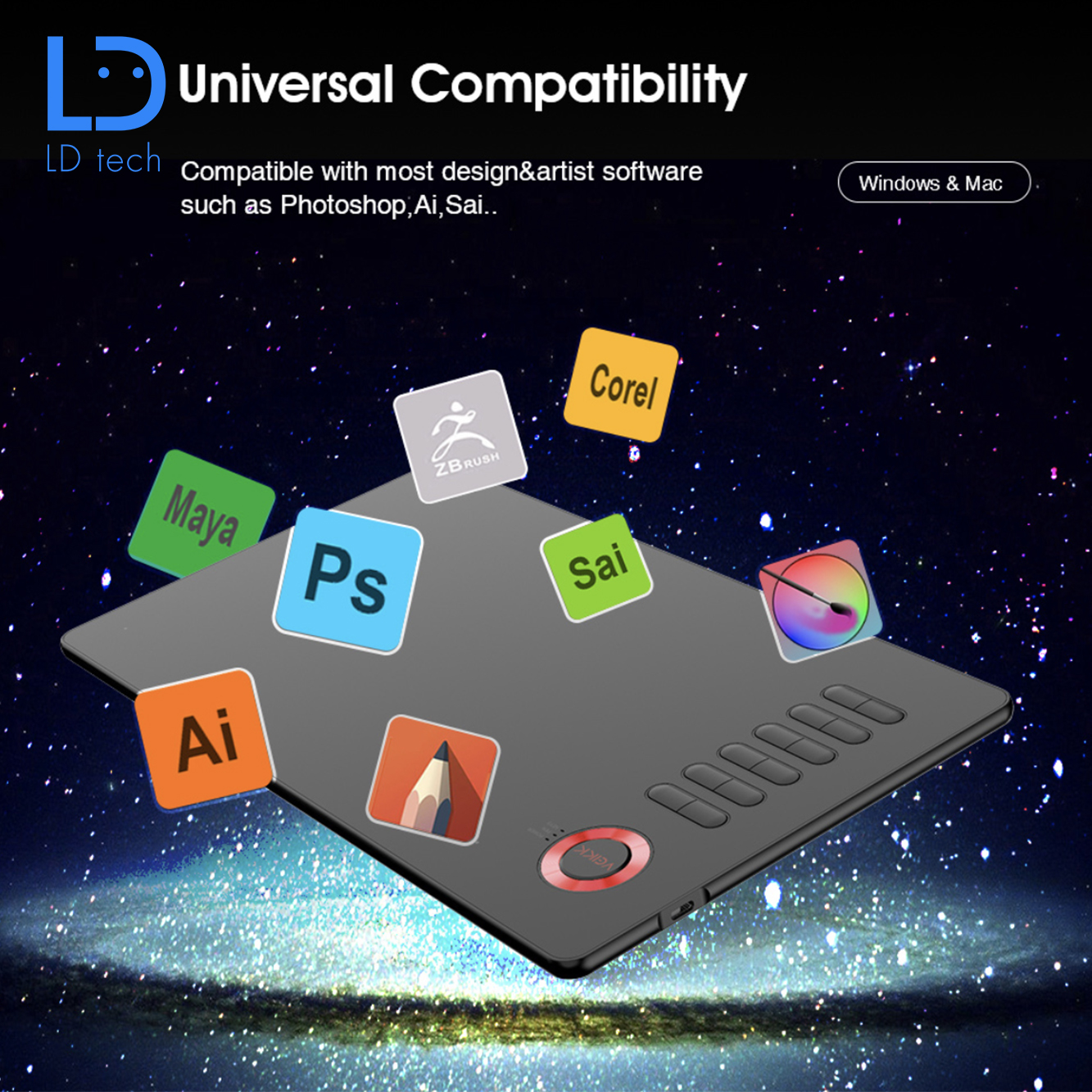 LD tech A15 Drawing Tablet 10x6 inches Digital Drawing Pad For Artists 8192 Levels Pressure