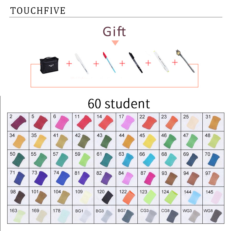 LD tech TouchFIVE Drawing Markers Pen Alcohol Based Sketch Felt-Tip Twin Brush Pen Art Supplies