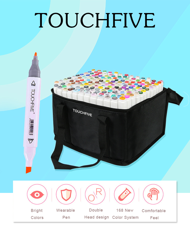 LD tech TouchFIVE Drawing Markers Pen Alcohol Based Sketch Felt-Tip Twin Brush Pen Art Supplies