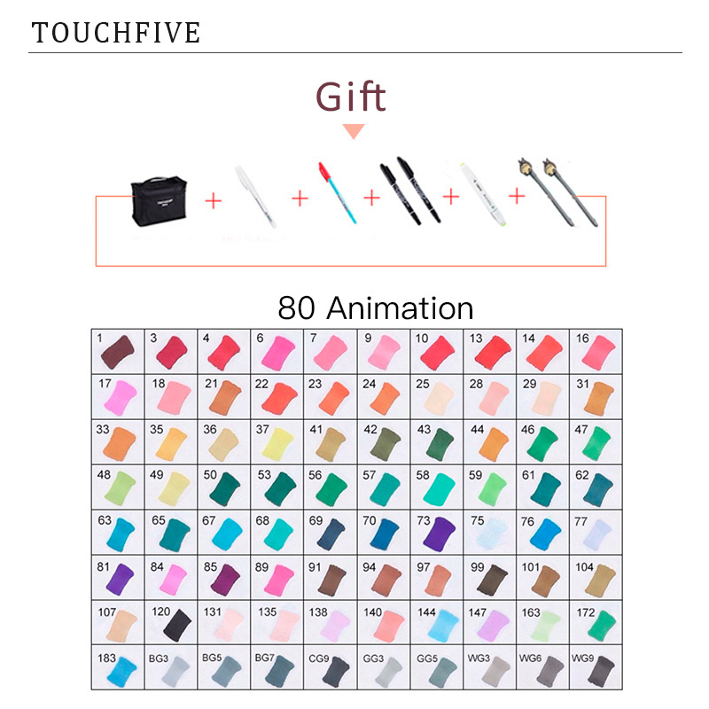LD tech TouchFIVE Drawing Markers Pen Alcohol Based Sketch Felt-Tip Twin Brush Pen Art Supplies