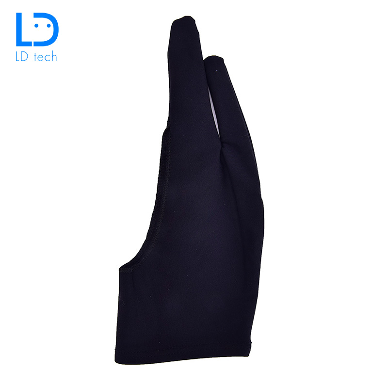 LD tech Artist Drawing Glove Smudge Guard For Any Graphics Drawing Tablet Black 2 Finger