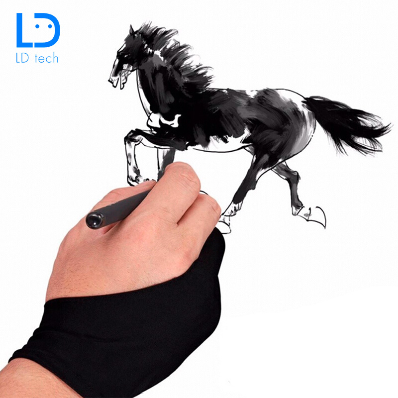 LD tech Artist Drawing Glove Smudge Guard For Any Graphics Drawing Tablet Black 2 Finger
