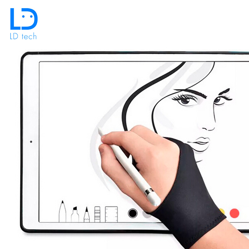 LD tech Artist Drawing Glove Smudge Guard For Any Graphics Drawing Tablet Black 2 Finger