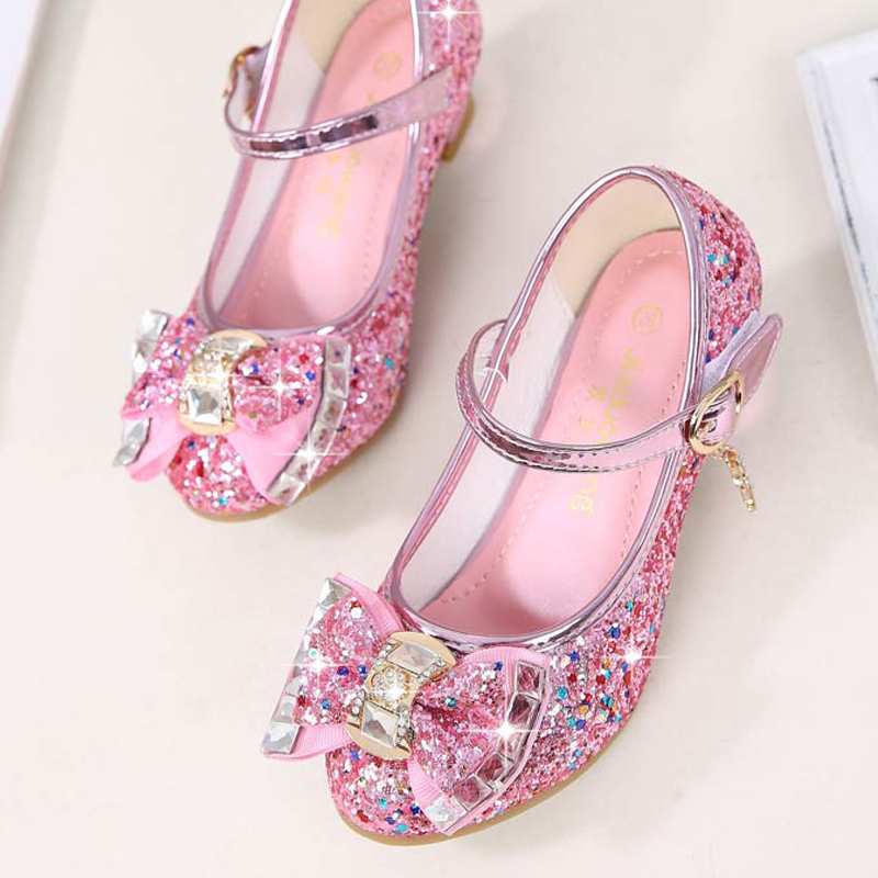 Princess Kids Leather Shoes for Girls Flower Casual Glitter Children High Heel Girls Shoes