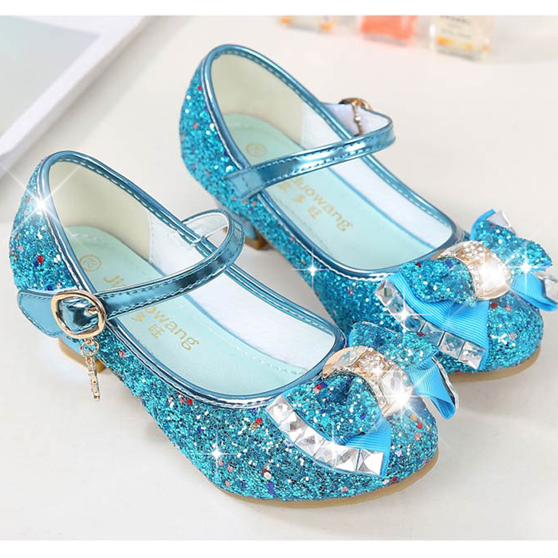 Princess Kids Leather Shoes for Girls Flower Casual Glitter Children High Heel Girls Shoes