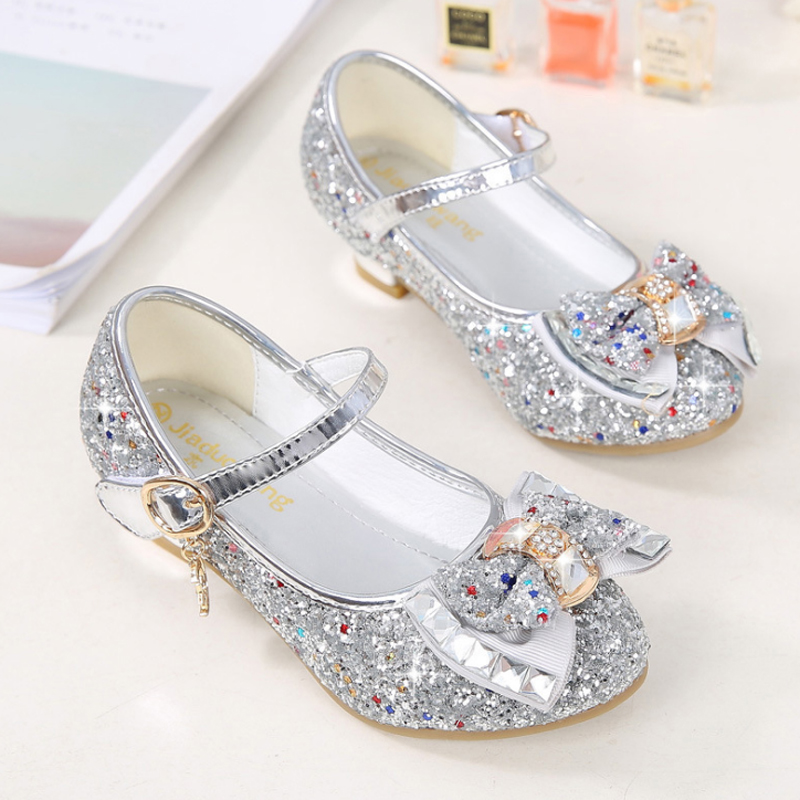 Princess Kids Leather Shoes for Girls Flower Casual Glitter Children High Heel Girls Shoes