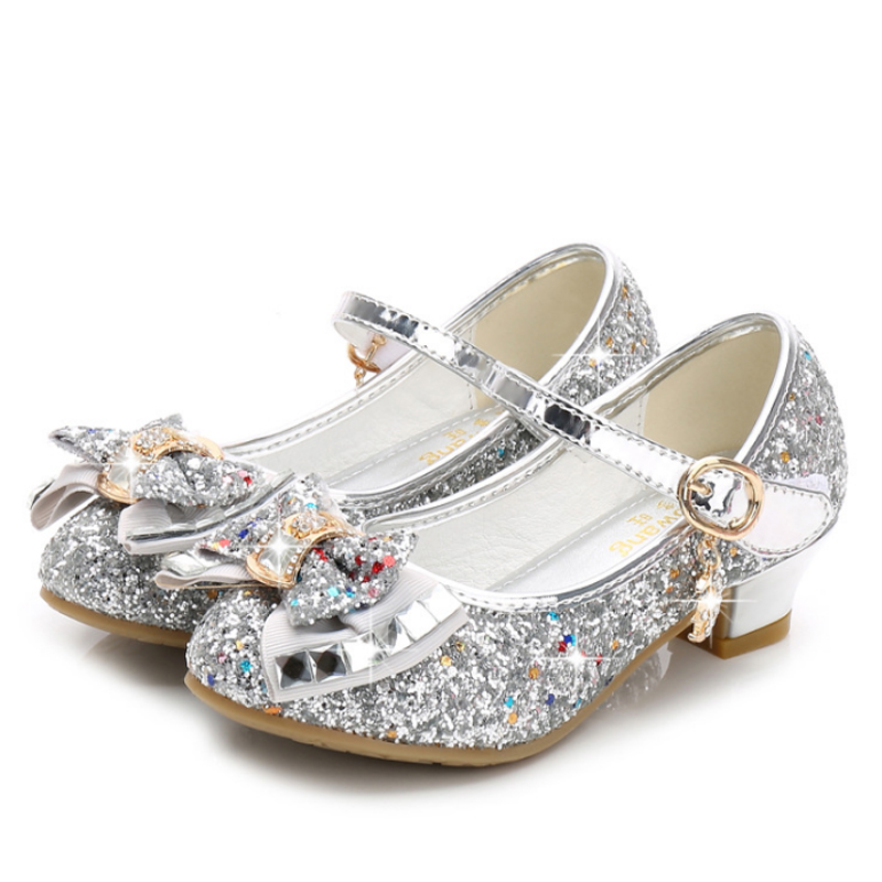 Princess Kids Leather Shoes for Girls Flower Casual Glitter Children High Heel Girls Shoes