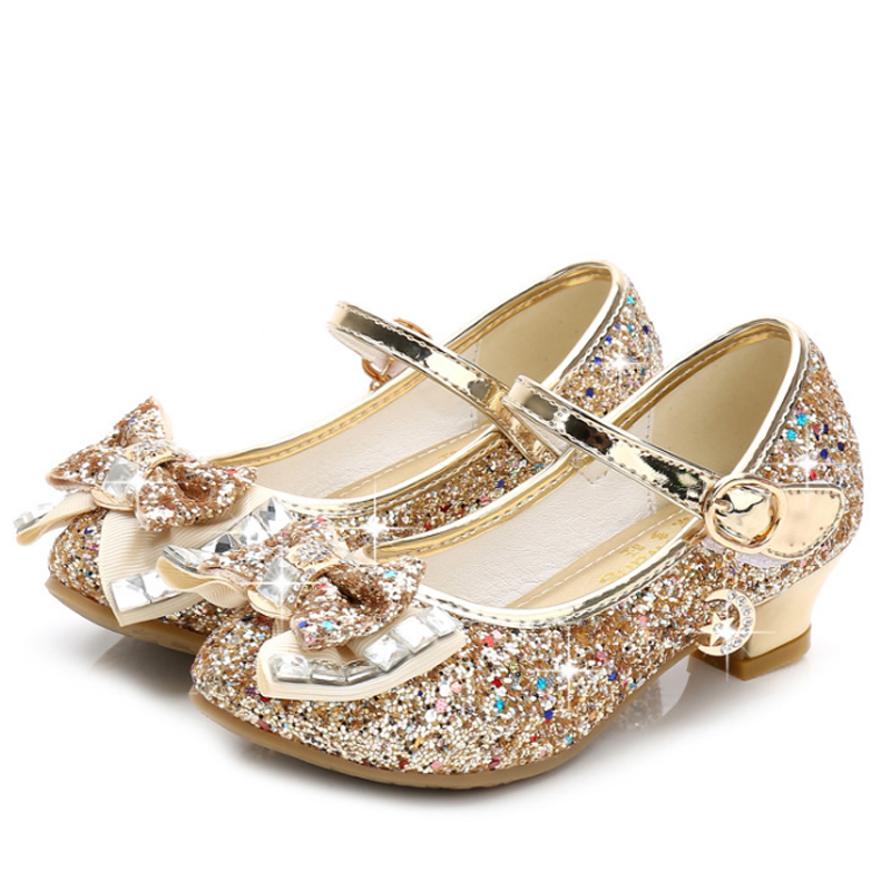 Princess Kids Leather Shoes for Girls Flower Casual Glitter Children High Heel Girls Shoes