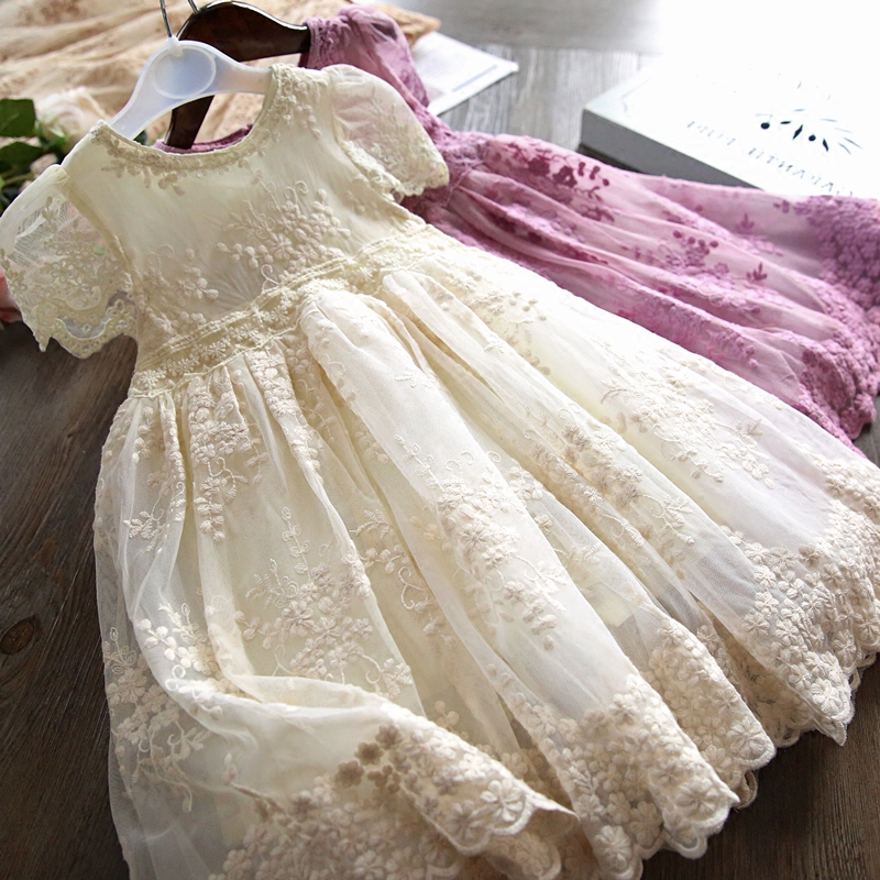 Girls Dresses Kids Dresses For Girls Mesh Casual Lace Embroidery Princess Baby Girl Clothes Summer