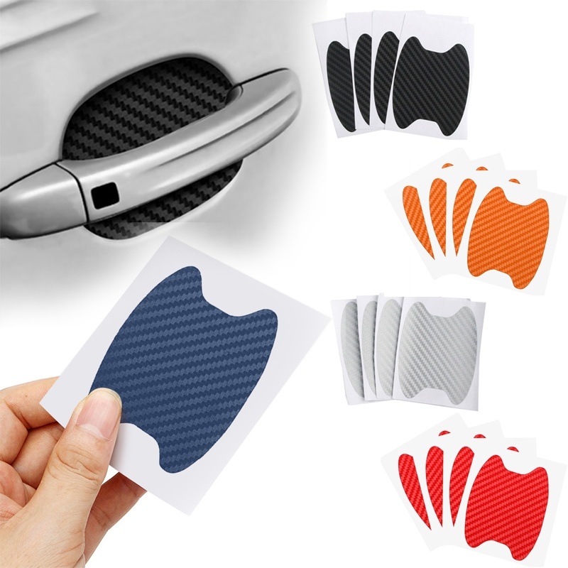 【Ready Stock】 4Pcs/Set Car Door Sticker Carbon Fiber Scratches Resistant Cover Auto Handle