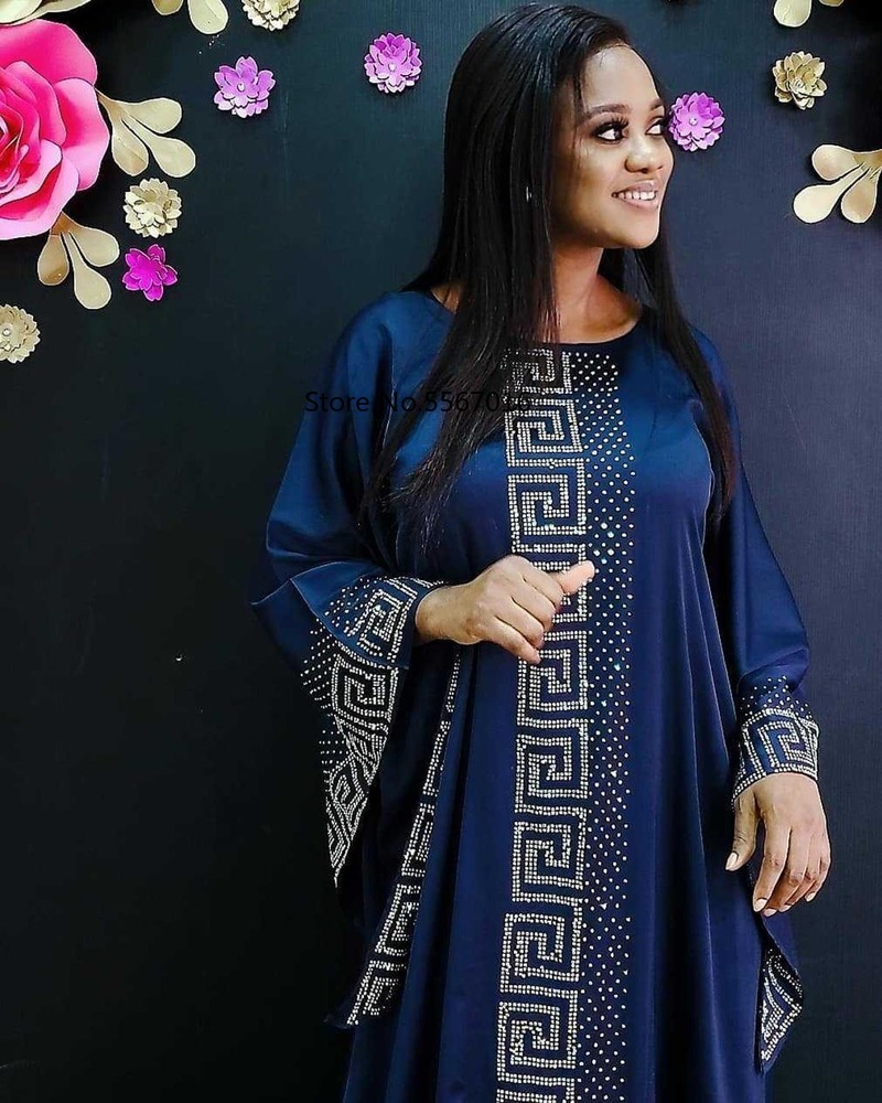 African Design Dashiki Dress Silk Beading Abaya Bandage Maxi Bazin Vintage Long Sleeve Dresses