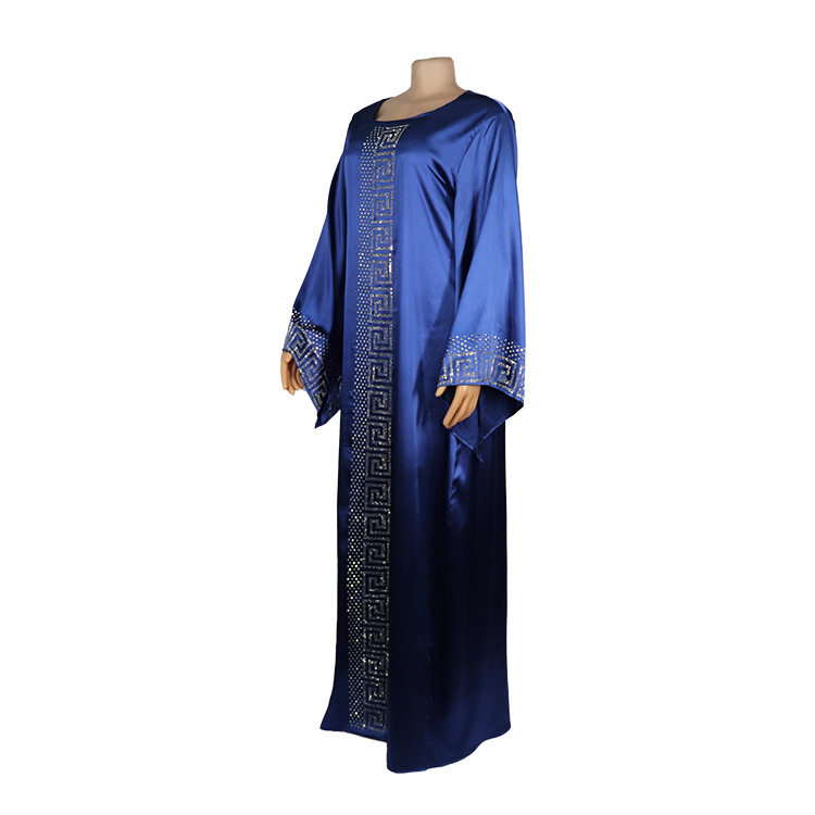 African Design Dashiki Dress Silk Beading Abaya Bandage Maxi Bazin Vintage Long Sleeve Dresses
