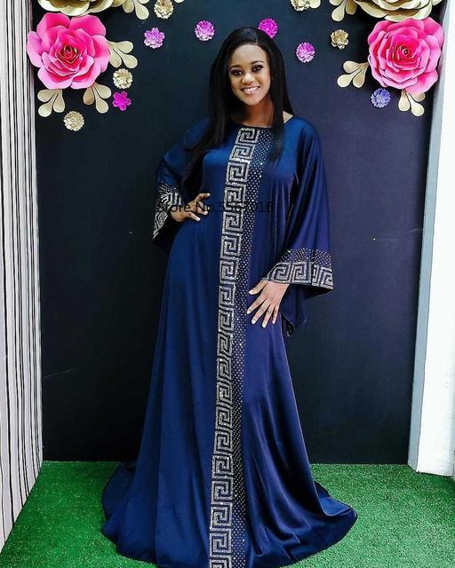 African Design Dashiki Dress Silk Beading Abaya Bandage Maxi Bazin Vintage Long Sleeve Dresses